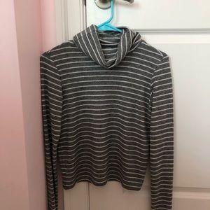 Aerie Grey and White Striped Plush Turtleneck